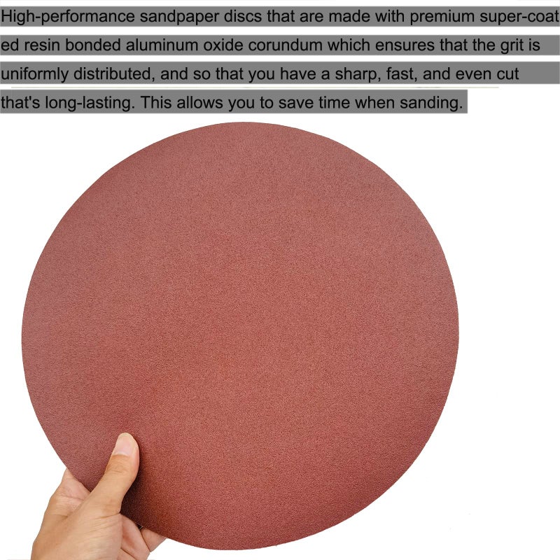 Sackorange 18 PCS 12" PSA Sanding Discs - 3 Each of 80, 100, 120, 180, 240, 400 Grit - 12 Inch Sandpaper Discs with PSA Self Adhesive for Drywall, Floor, Woodworking, Auto for Power Sander - Image 4